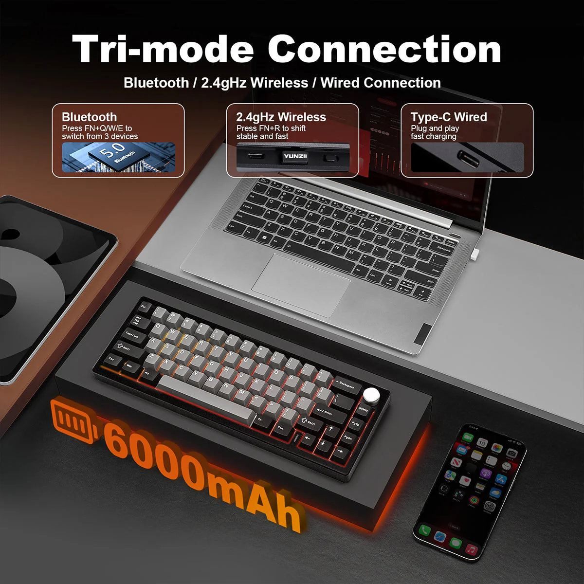 YUNZII AL68 QMK/VIA Tri-Mode Hot-Swap Wireless Mechanical Keyboard - Image 15