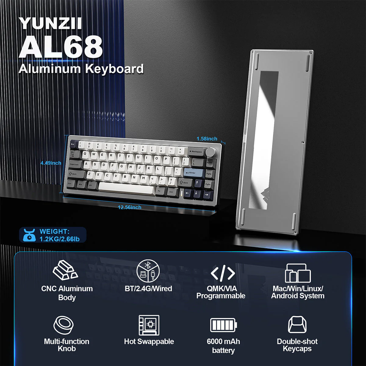 YUNZII AL68 QMK/VIA Tri-Mode Hot-Swap Wireless Mechanical Keyboard - Image 22