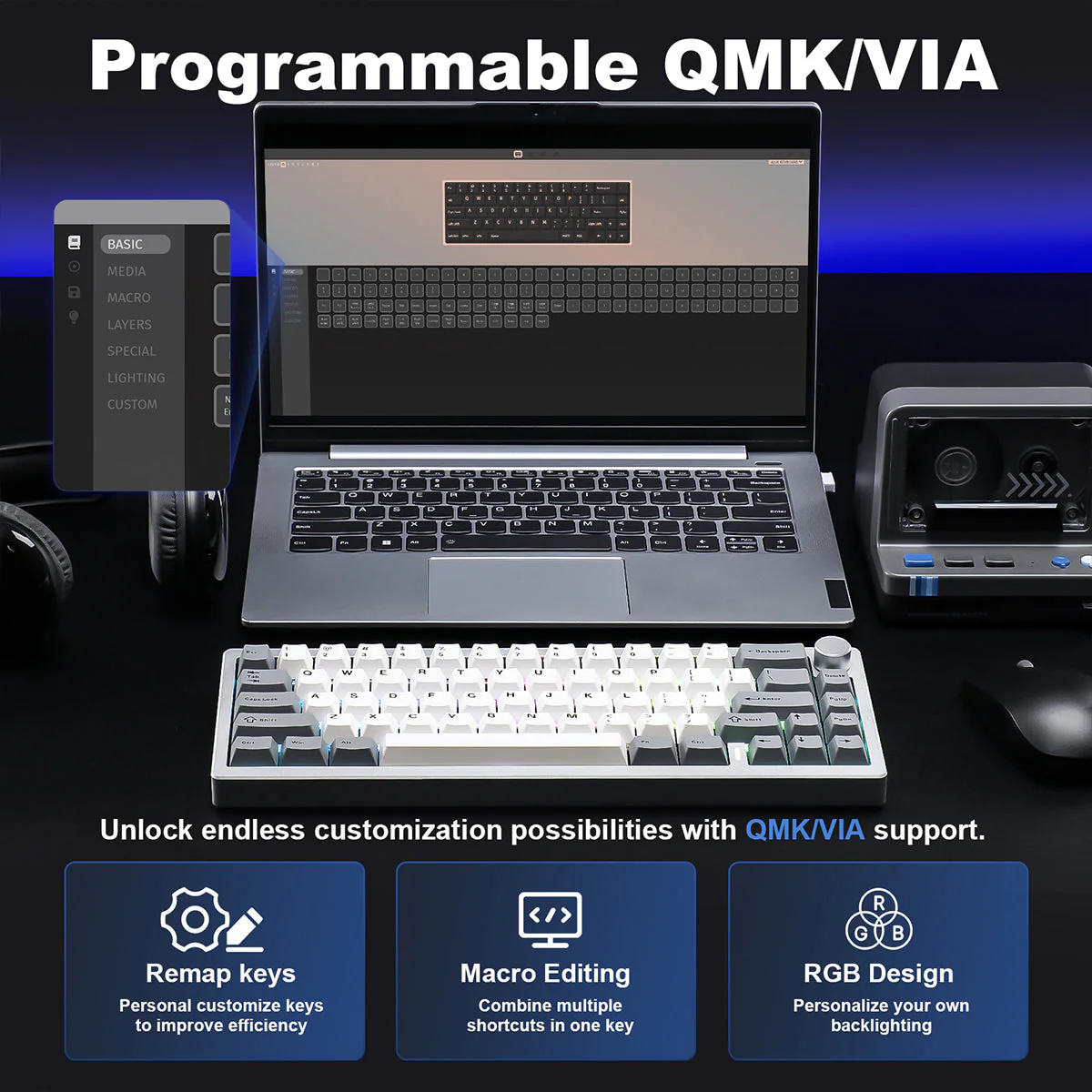 YUNZII AL68 QMK/VIA Tri-Mode Hot-Swap Wireless Mechanical Keyboard - Image 23