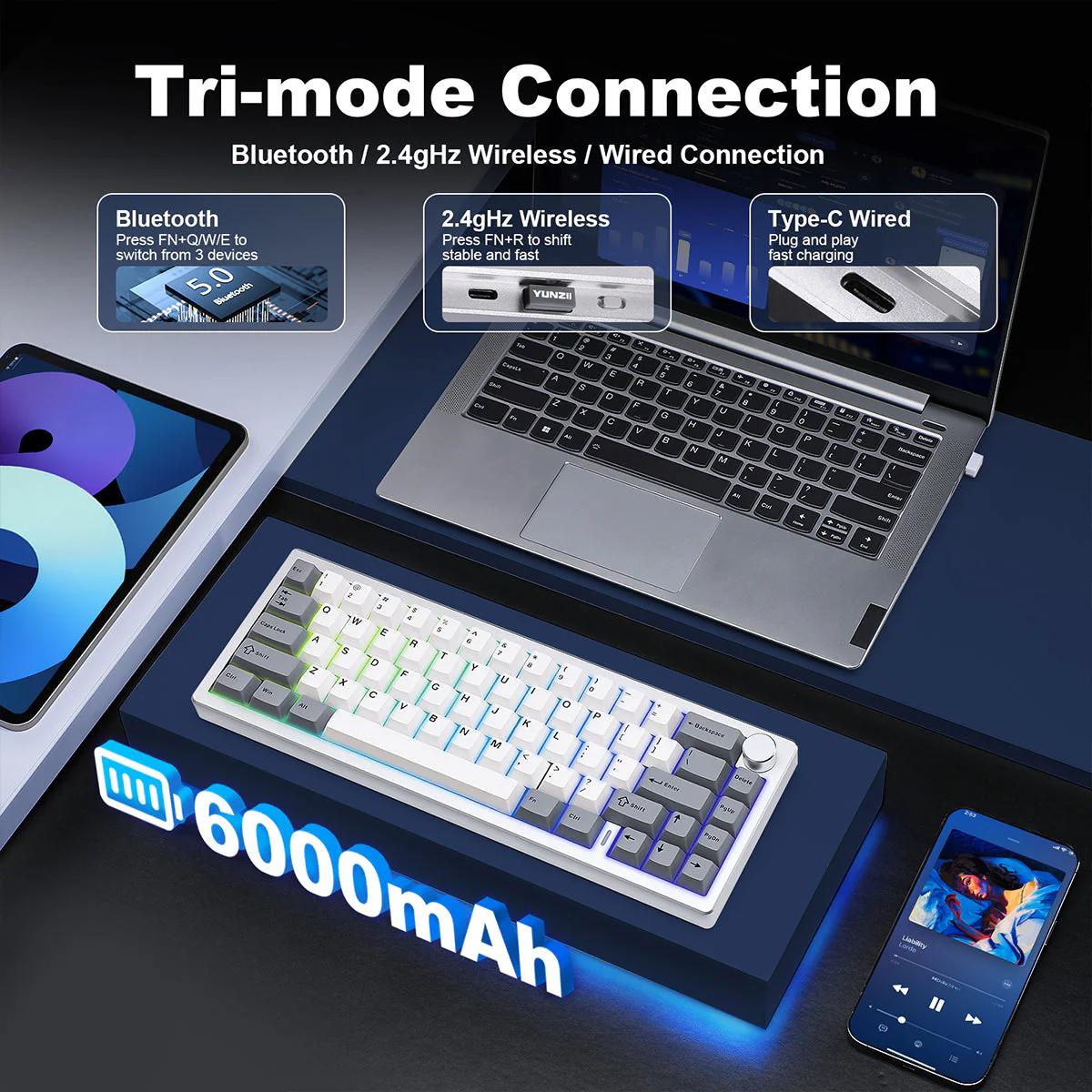 YUNZII AL68 QMK/VIA Tri-Mode Hot-Swap Wireless Mechanical Keyboard - Image 25