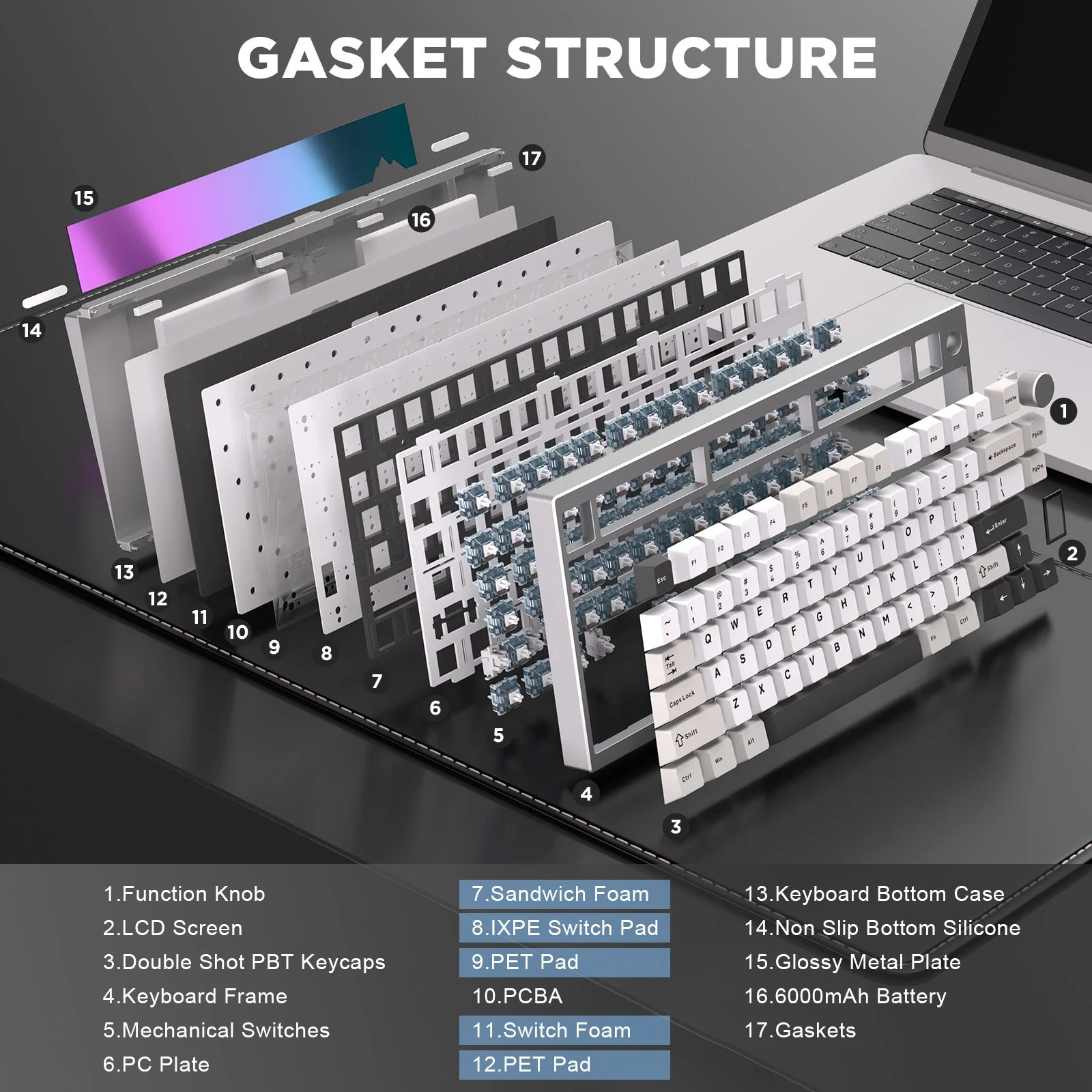 YUNZII AL80 QMK Aluminum Wireless Mechanical Keyboard with LCD Screen - Image 11