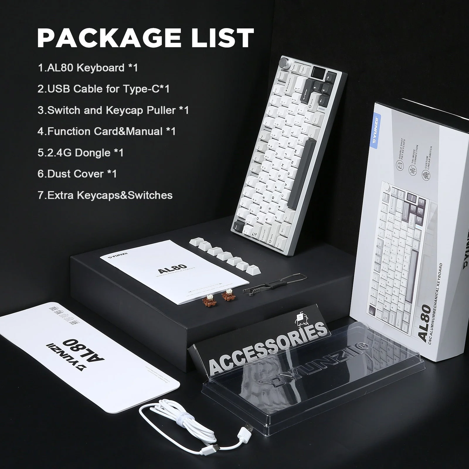 YUNZII AL80 QMK Aluminum Wireless Mechanical Keyboard with LCD Screen - Image 12