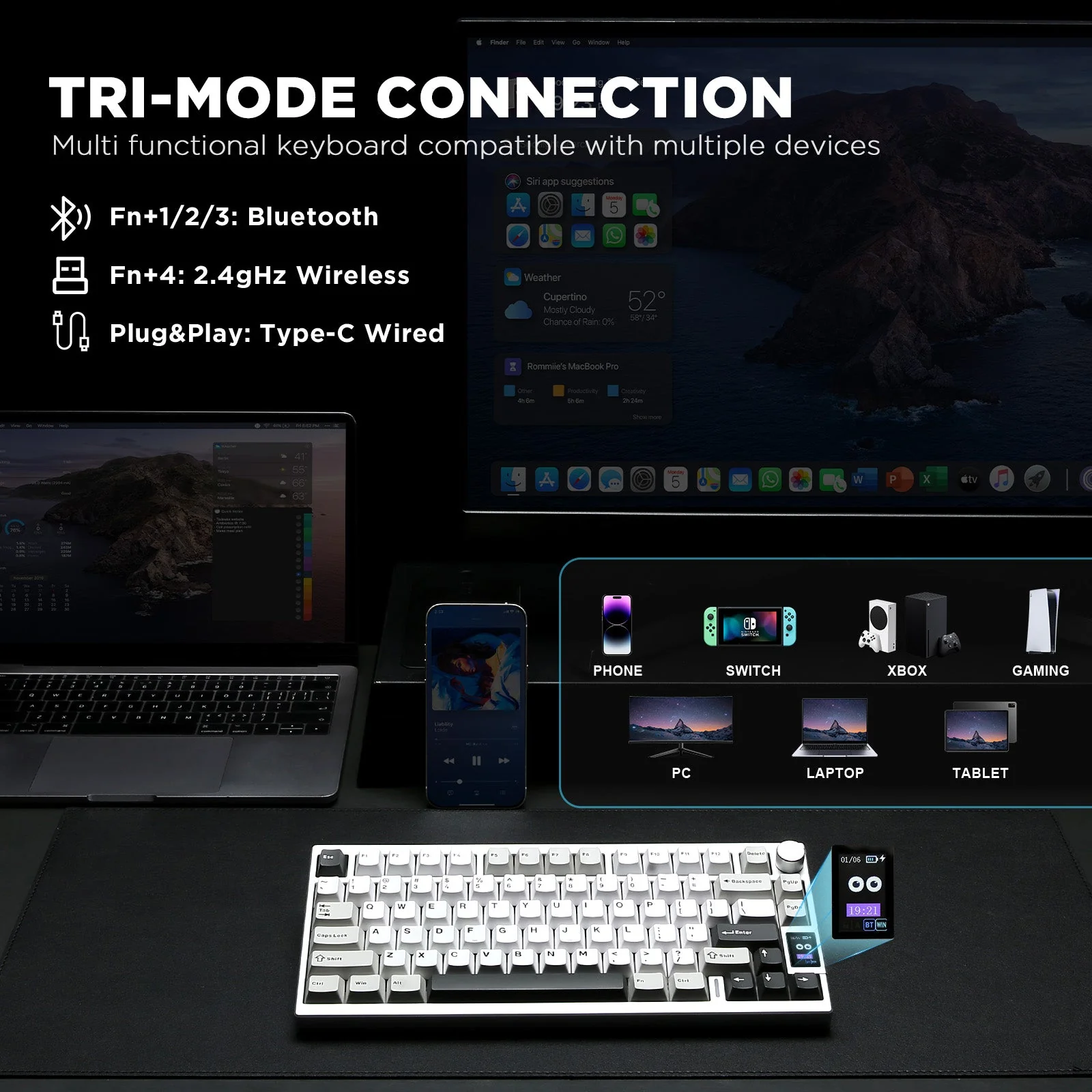 YUNZII AL80 QMK Aluminum Wireless Mechanical Keyboard with LCD Screen - Image 13