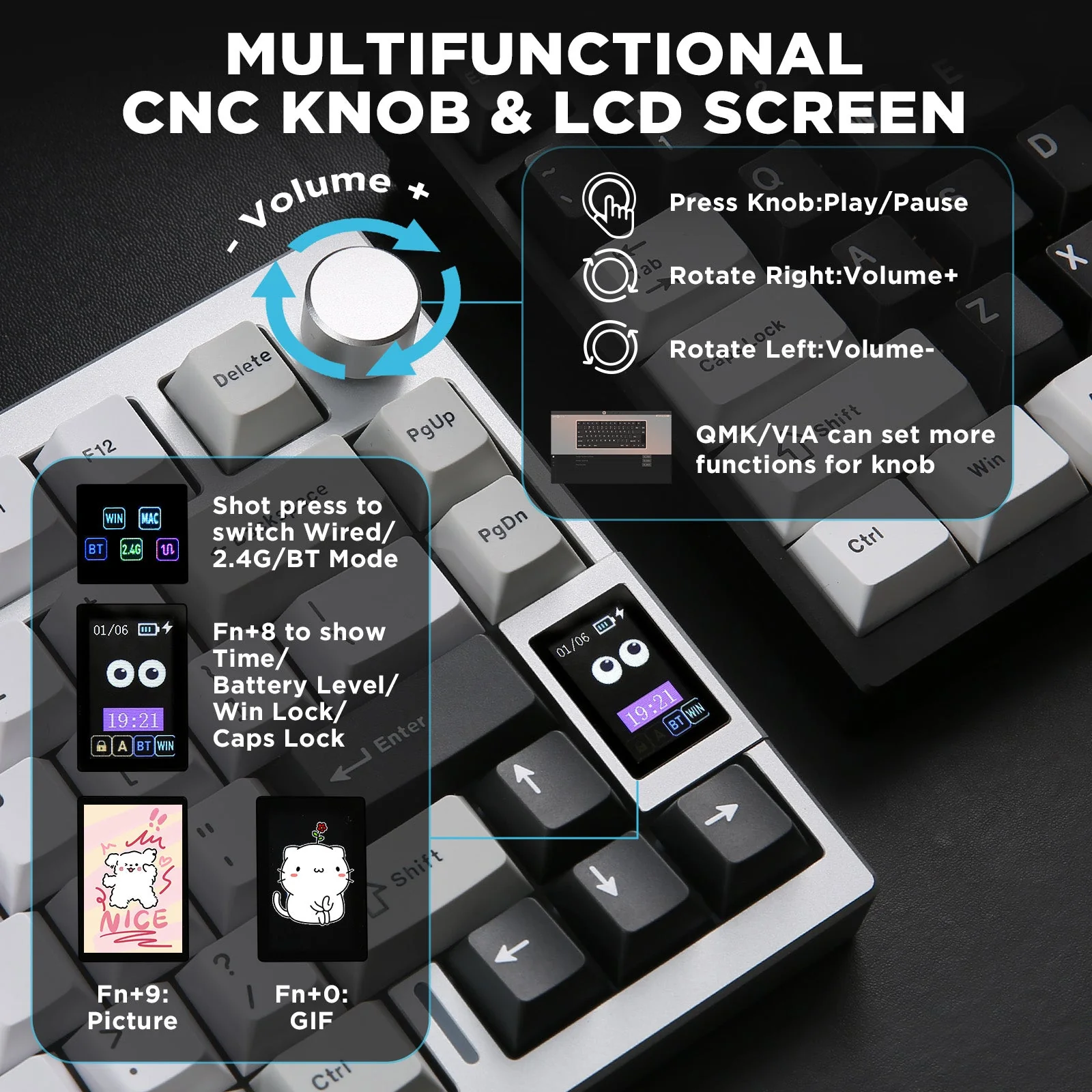 YUNZII AL80 QMK Aluminum Wireless Mechanical Keyboard with LCD Screen - Image 6