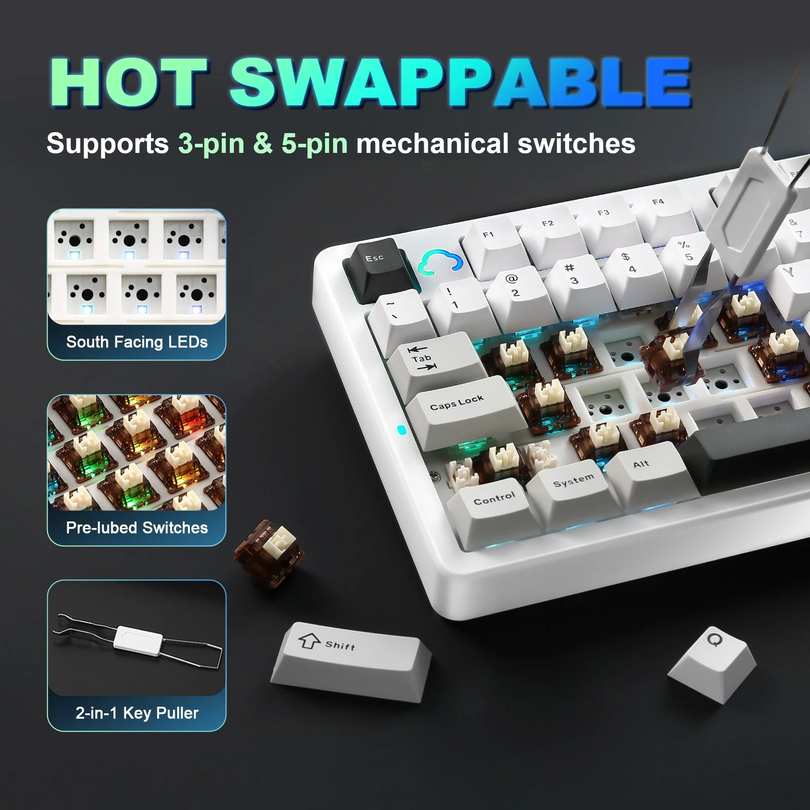 YUNZII AL98 QMK/VIA Hot-Swap Wireless Aluminum Mechanical Gaming Keyboard - Image 4