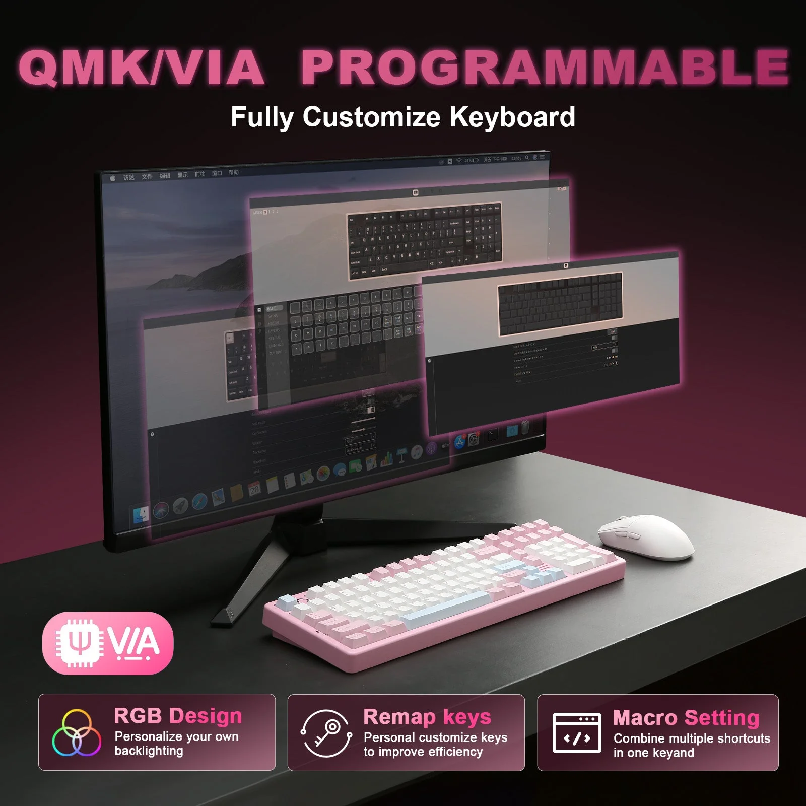 YUNZII AL98 QMK/VIA Hot-Swap Wireless Aluminum Mechanical Gaming Keyboard - Image 7