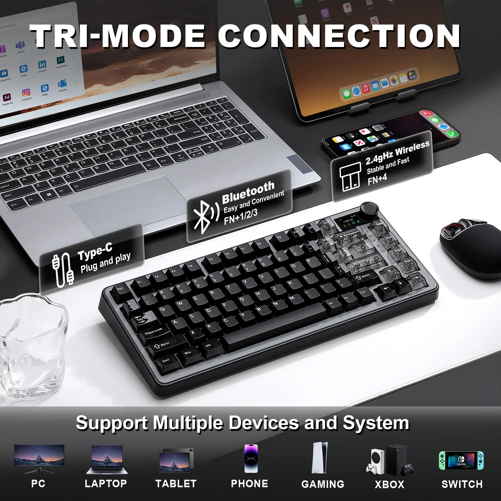 YUNZII B75 PRO MAX QMK/VIA Knob TFT Screen Wireless Mechanical Keyboard - Image 12