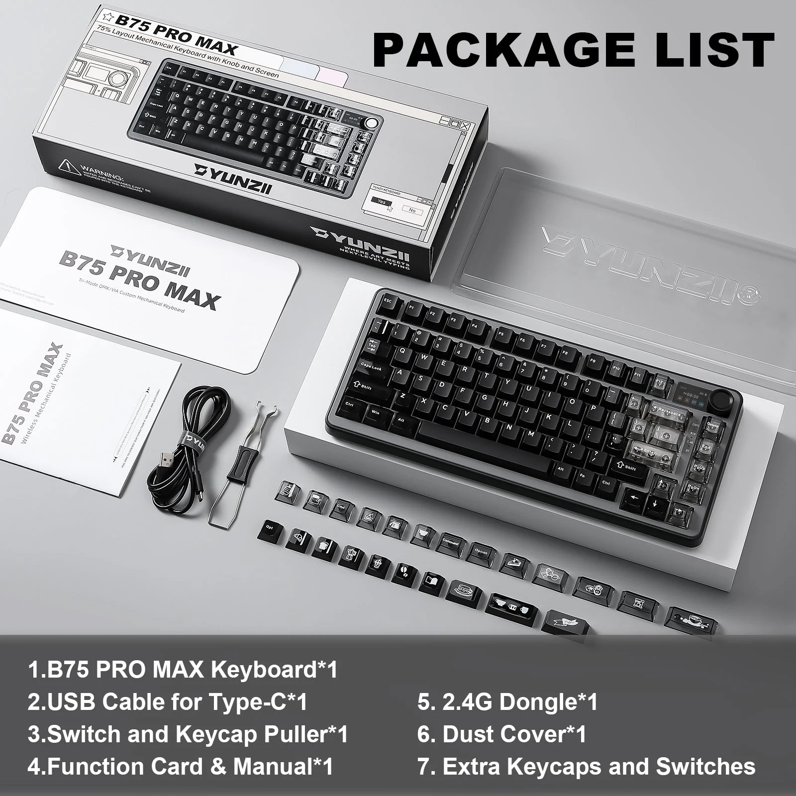YUNZII B75 PRO MAX QMK/VIA Knob TFT Screen Wireless Mechanical Keyboard - Image 14