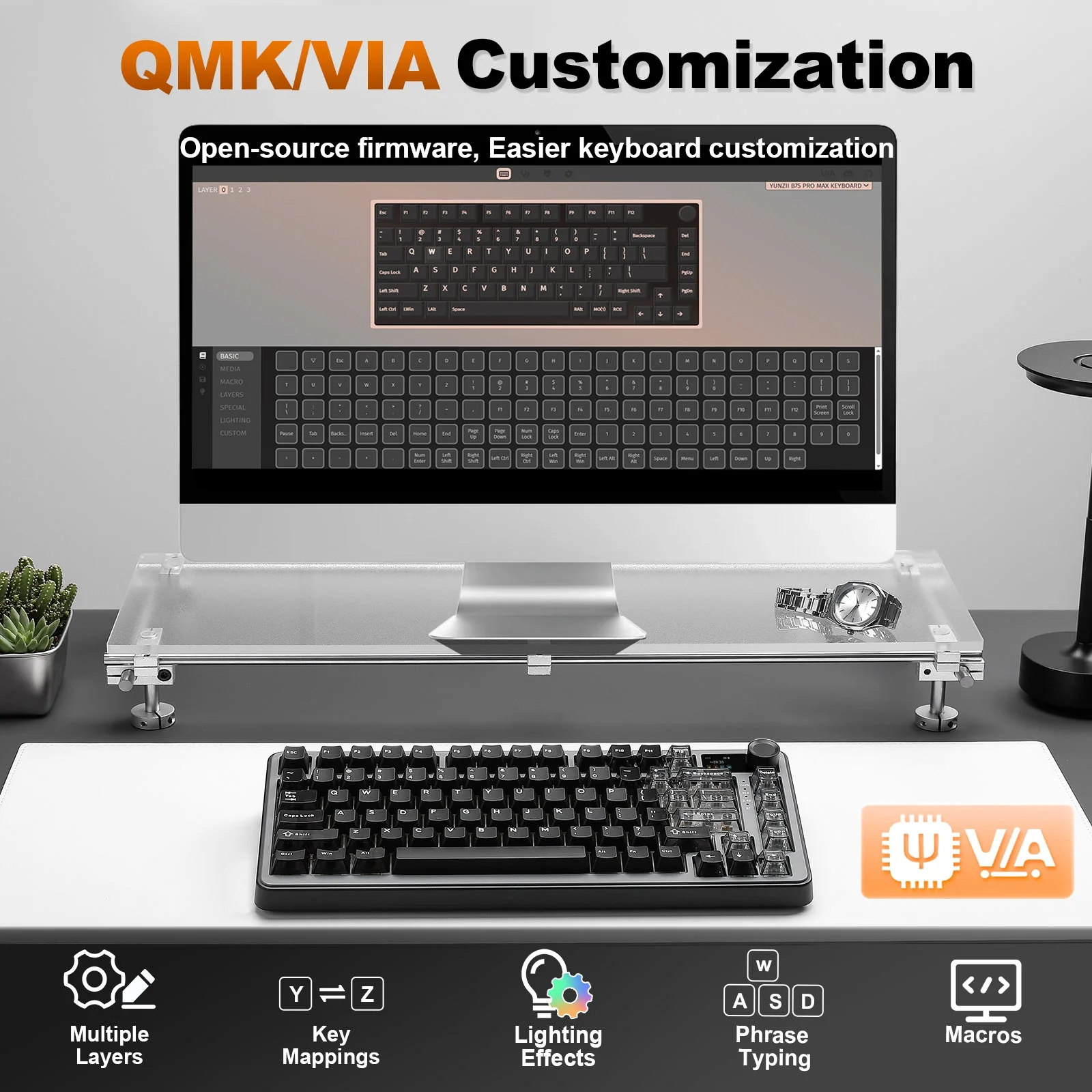 YUNZII B75 PRO MAX QMK/VIA Knob TFT Screen Wireless Mechanical Keyboard - Image 9