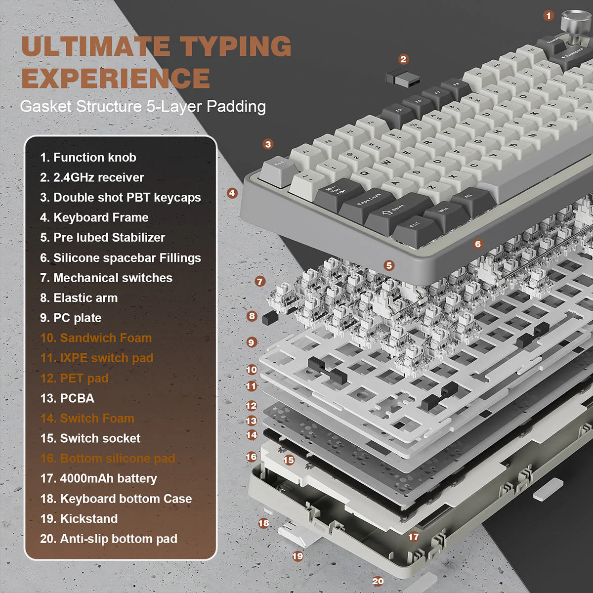 YUNZII B75 Pro Tri-Mode Hot-Swap Wireless Mechanical Keyboard - Image 10