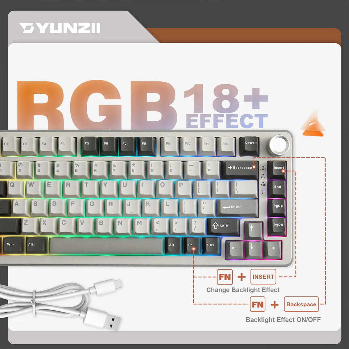 YUNZII B75 Pro Tri-Mode Hot-Swap Wireless Mechanical Keyboard - Image 12