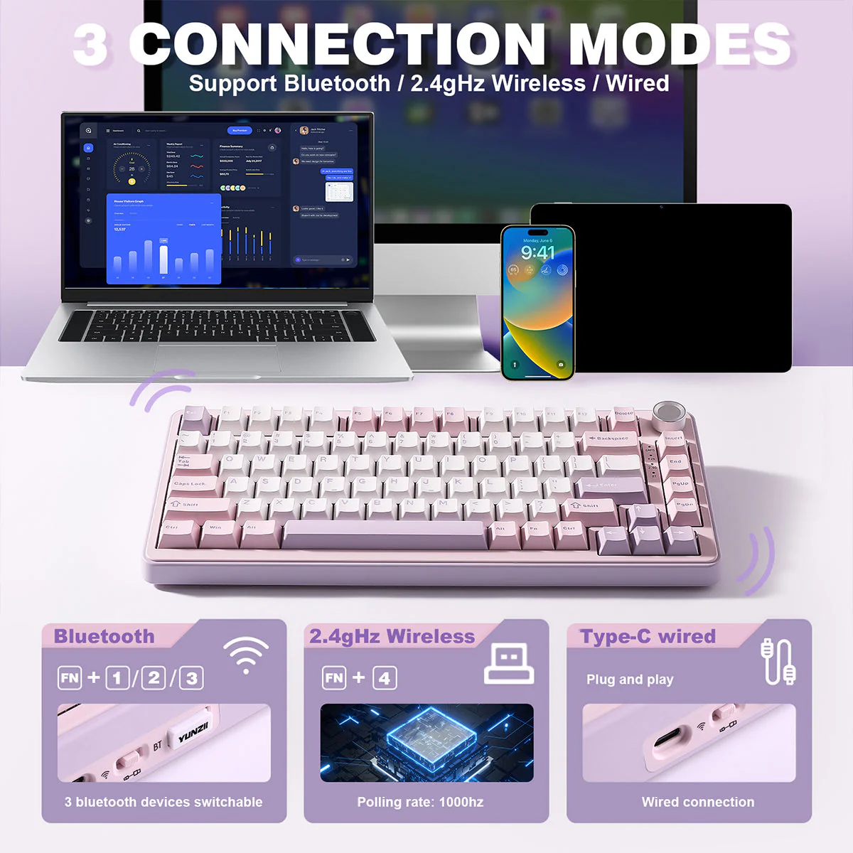 YUNZII B75 Pro Tri-Mode Hot-Swap Wireless Mechanical Keyboard - Image 17