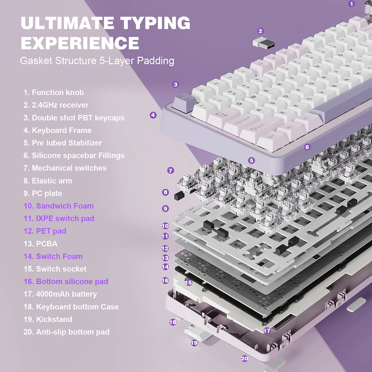 YUNZII B75 Pro Tri-Mode Hot-Swap Wireless Mechanical Keyboard - Image 18