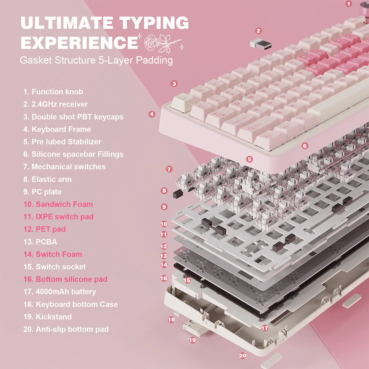 YUNZII B75 Pro Tri-Mode Hot-Swap Wireless Mechanical Keyboard - Image 25
