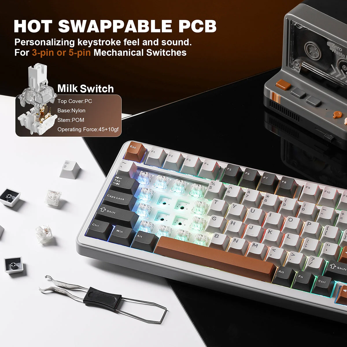 YUNZII B75 Pro Tri-Mode Hot-Swap Wireless Mechanical Keyboard - Image 9