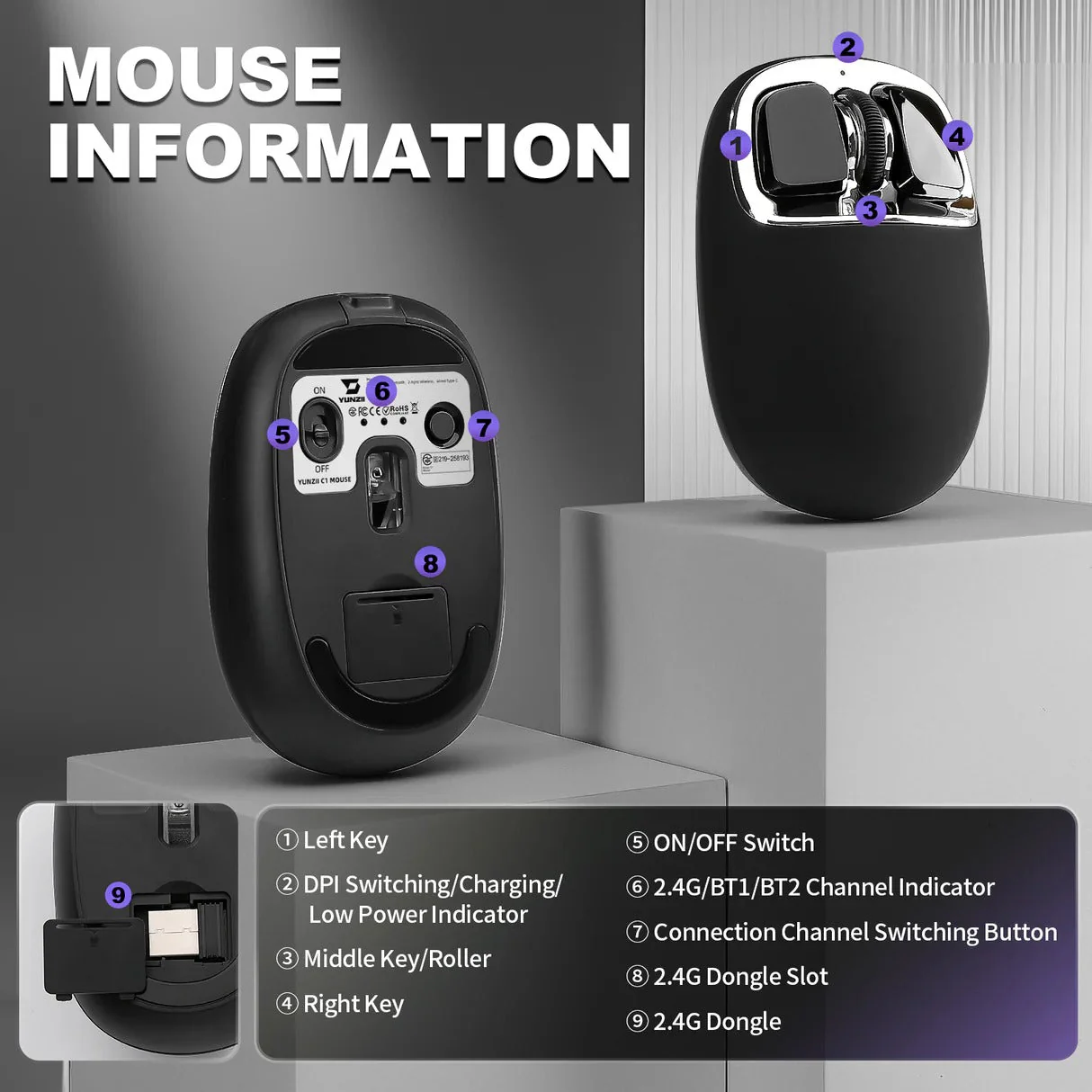YUNZII C1 Silicone Tri-Mode Wireless Custom Mouse - Image 13