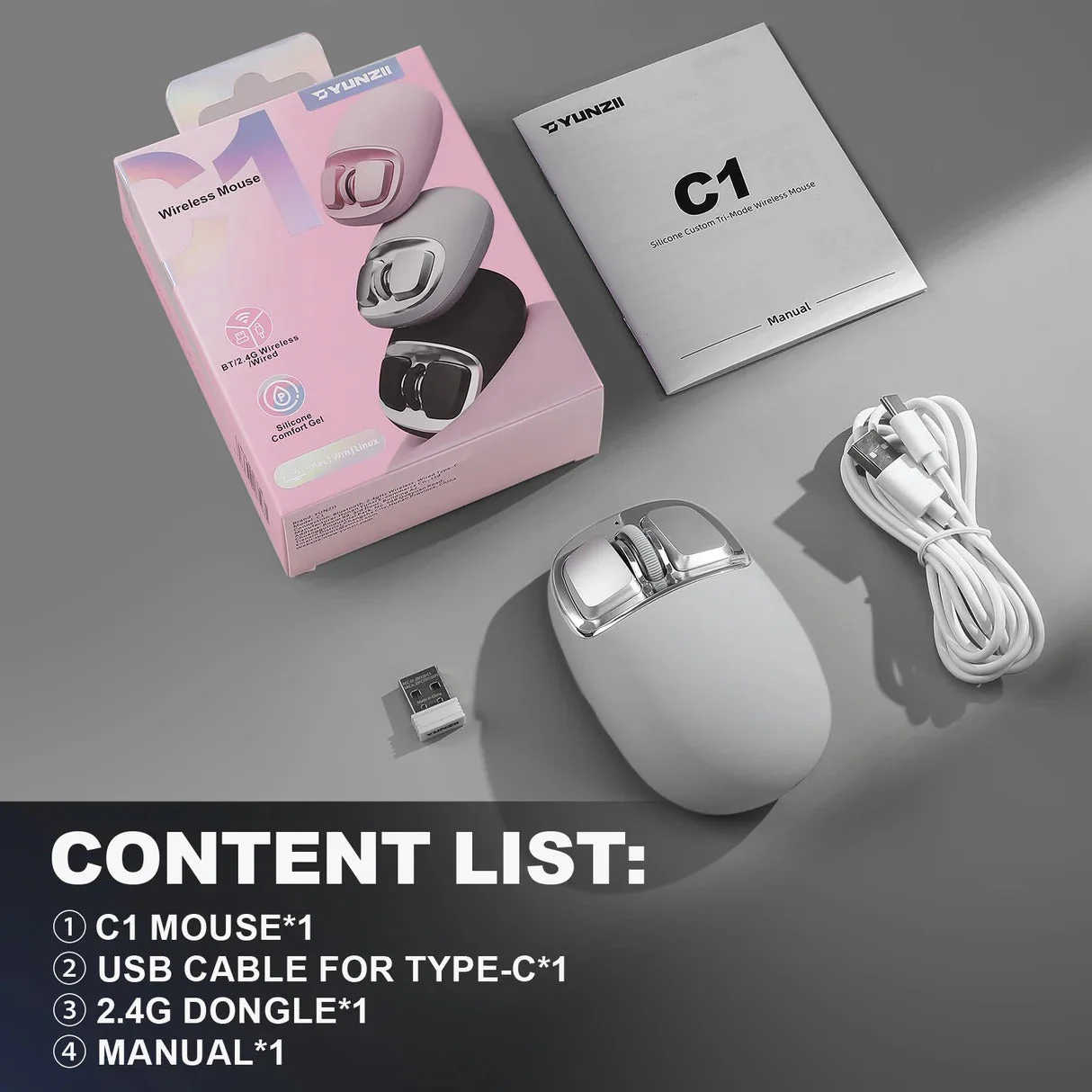 YUNZII C1 Silicone Tri-Mode Wireless Custom Mouse - Image 17