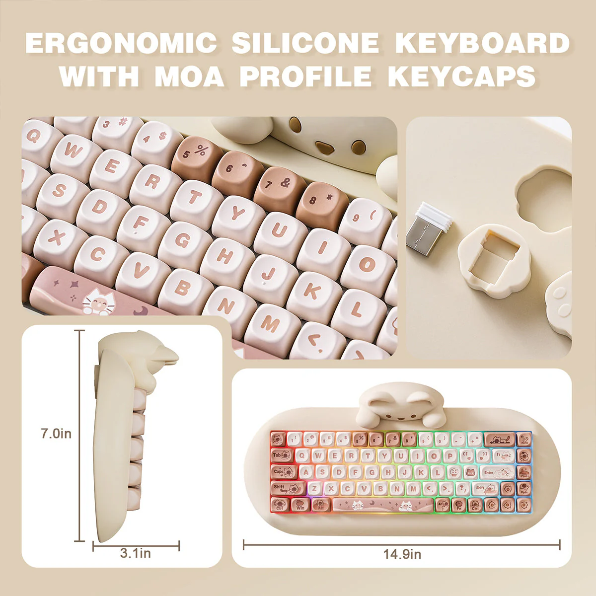 YUNZII C68 Meow Bluetooth Wireless Mechanical Cat Keyboard Milk Switch - Image 14