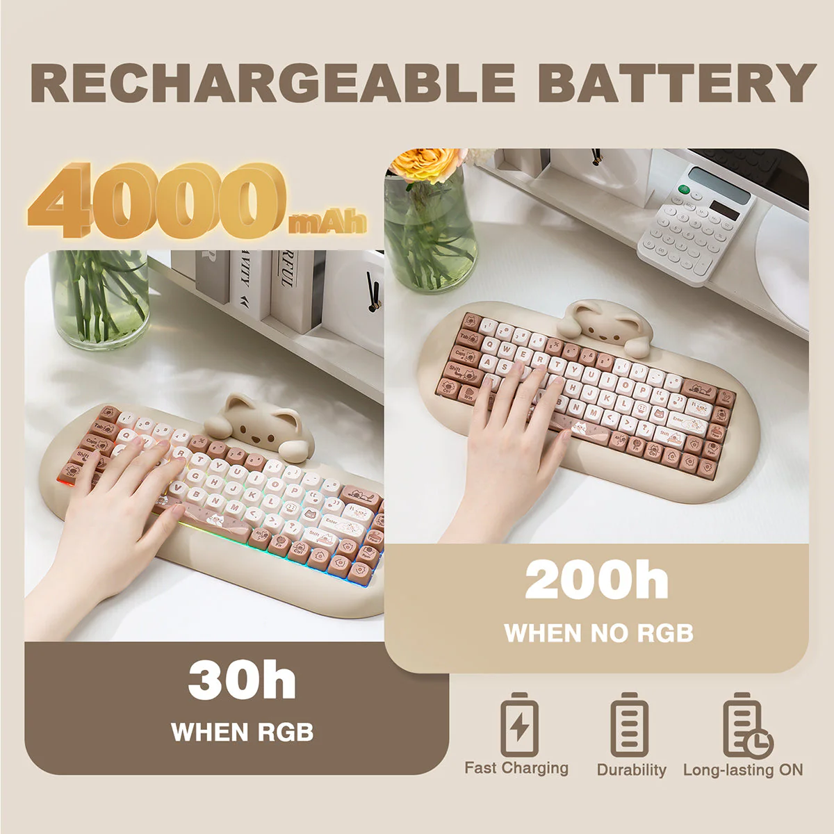 YUNZII C68 Meow Bluetooth Wireless Mechanical Cat Keyboard Milk Switch - Image 15