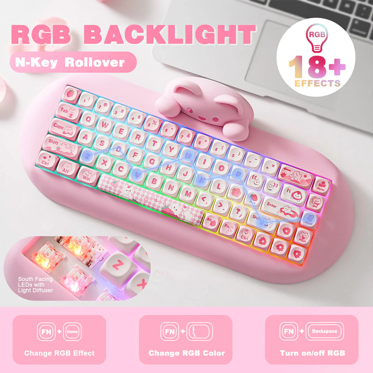 YUNZII C68 Meow Bluetooth Wireless Mechanical Cat Keyboard Milk Switch - Image 4