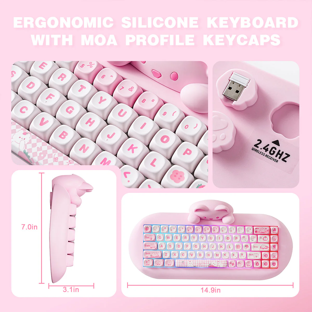 YUNZII C68 Meow Bluetooth Wireless Mechanical Cat Keyboard Milk Switch - Image 5