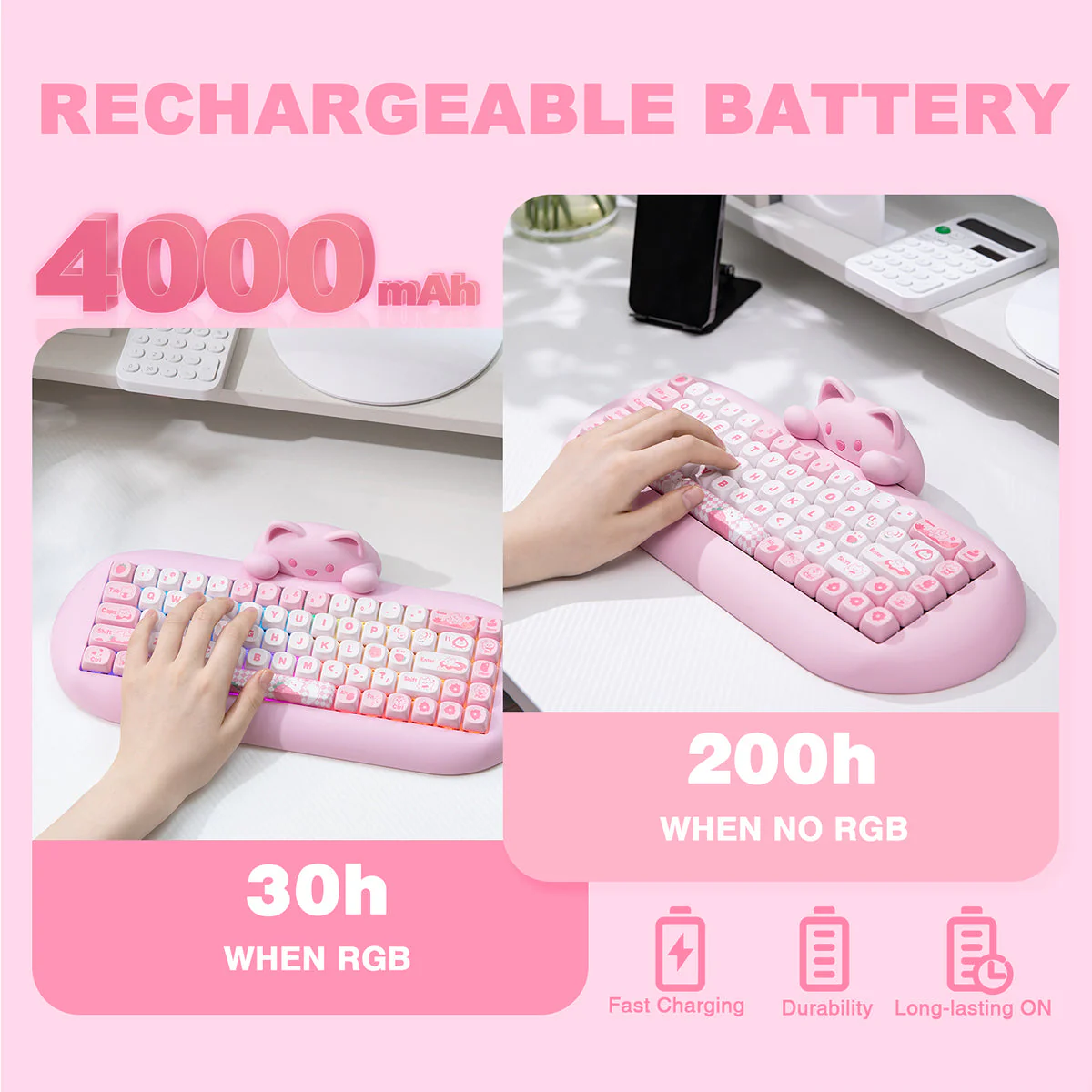 YUNZII C68 Meow Bluetooth Wireless Mechanical Cat Keyboard Milk Switch - Image 6