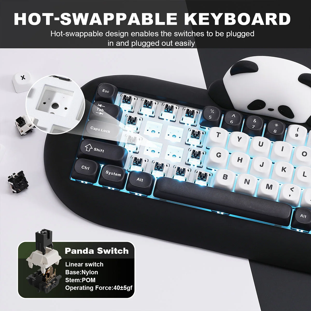 YUNZII C68 Panda Hot-Swap Wireless Mechanical Keyboard Panda Switch - Image 6
