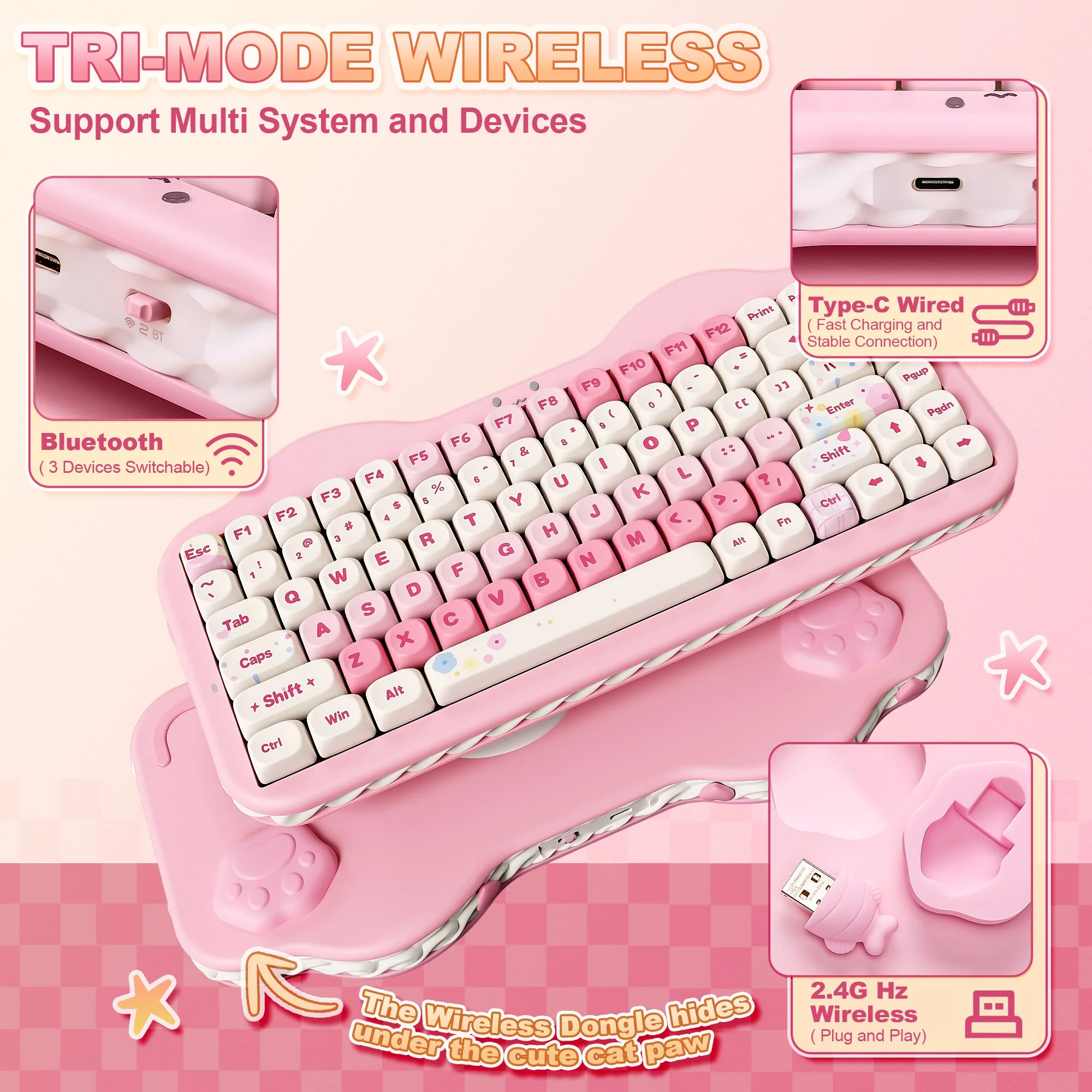 YUNZII C75 Cake Meow Hot-Swap Wireless Mechanical Keyboard - Image 5