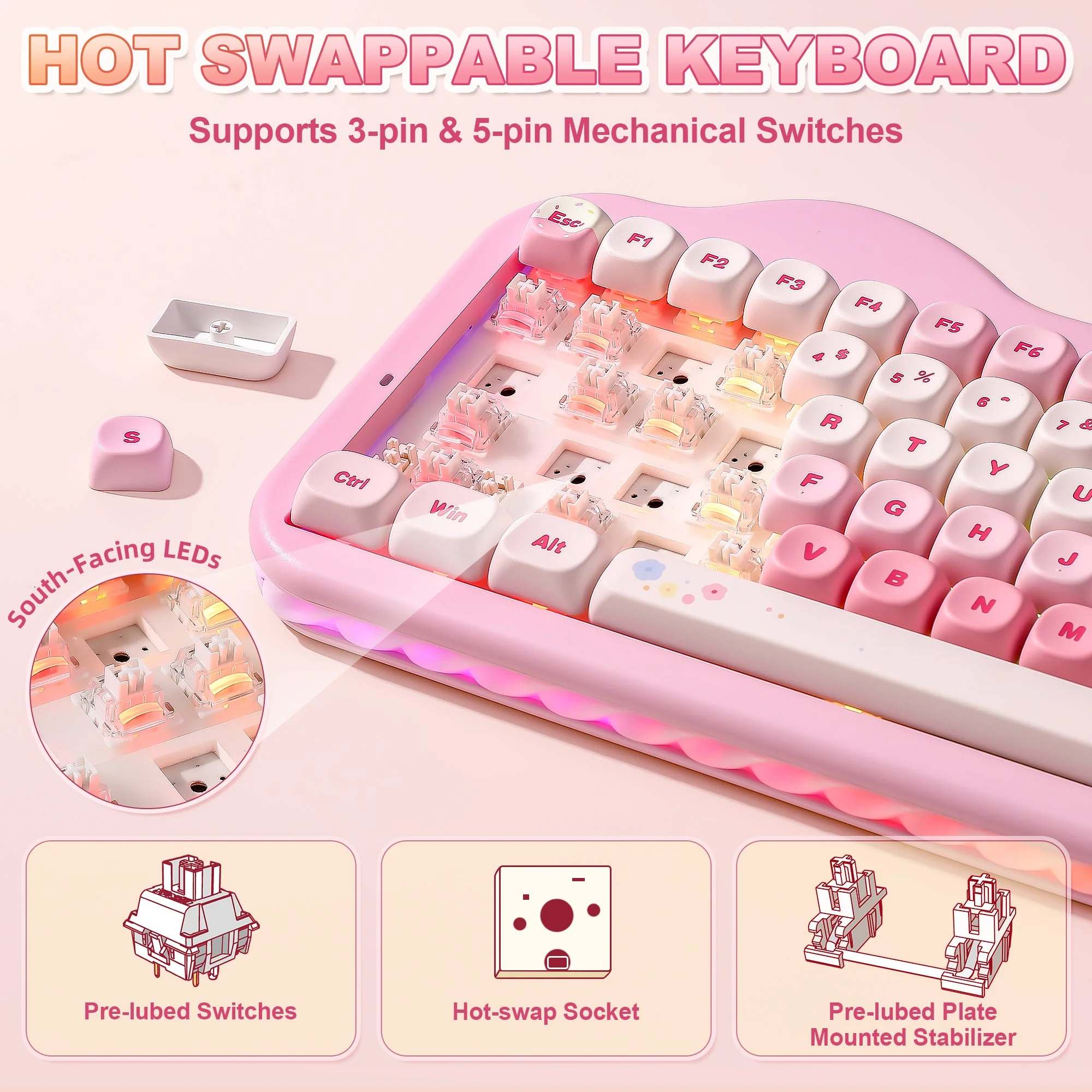 YUNZII C75 Cake Meow Hot-Swap Wireless Mechanical Keyboard - Image 6