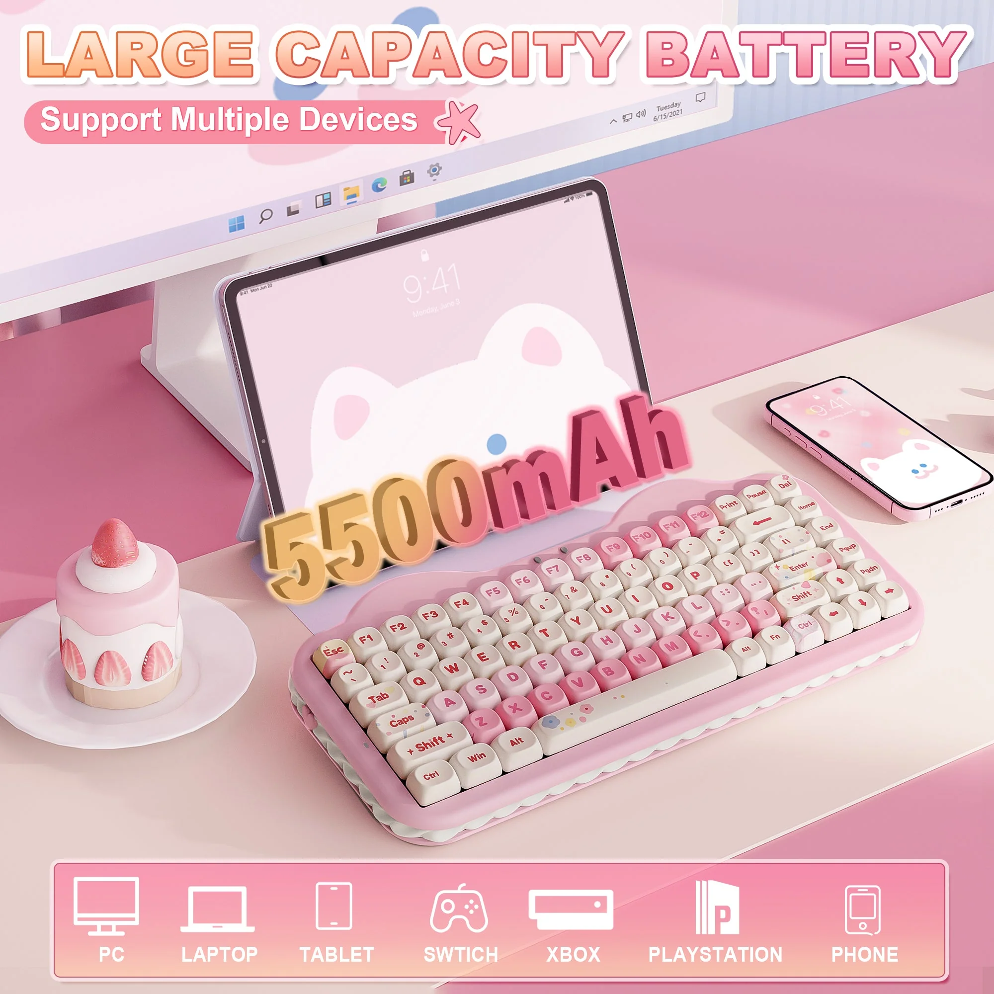 YUNZII C75 Cake Meow Hot-Swap Wireless Mechanical Keyboard - Image 7