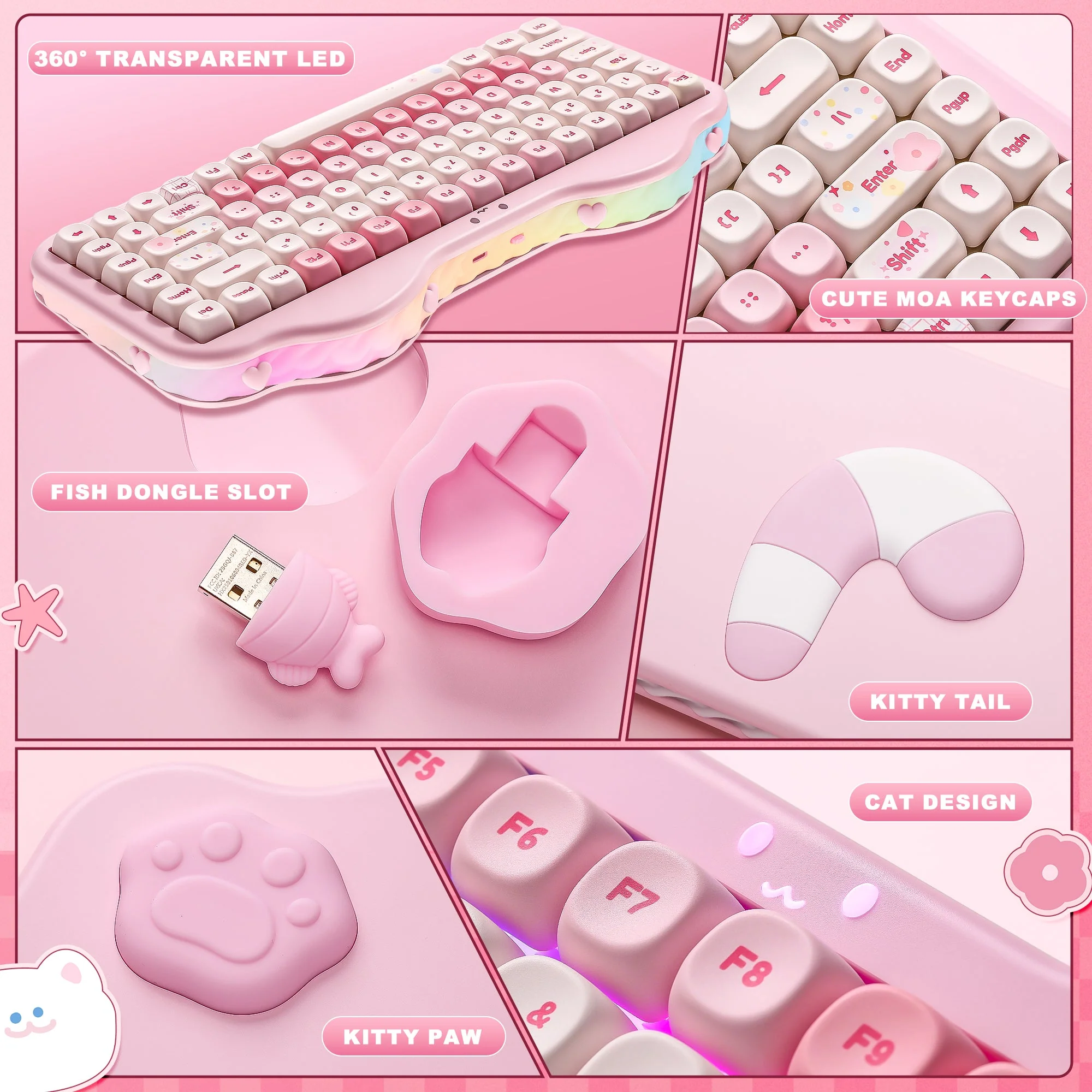 YUNZII C75 Cake Meow Hot-Swap Wireless Mechanical Keyboard - Image 8
