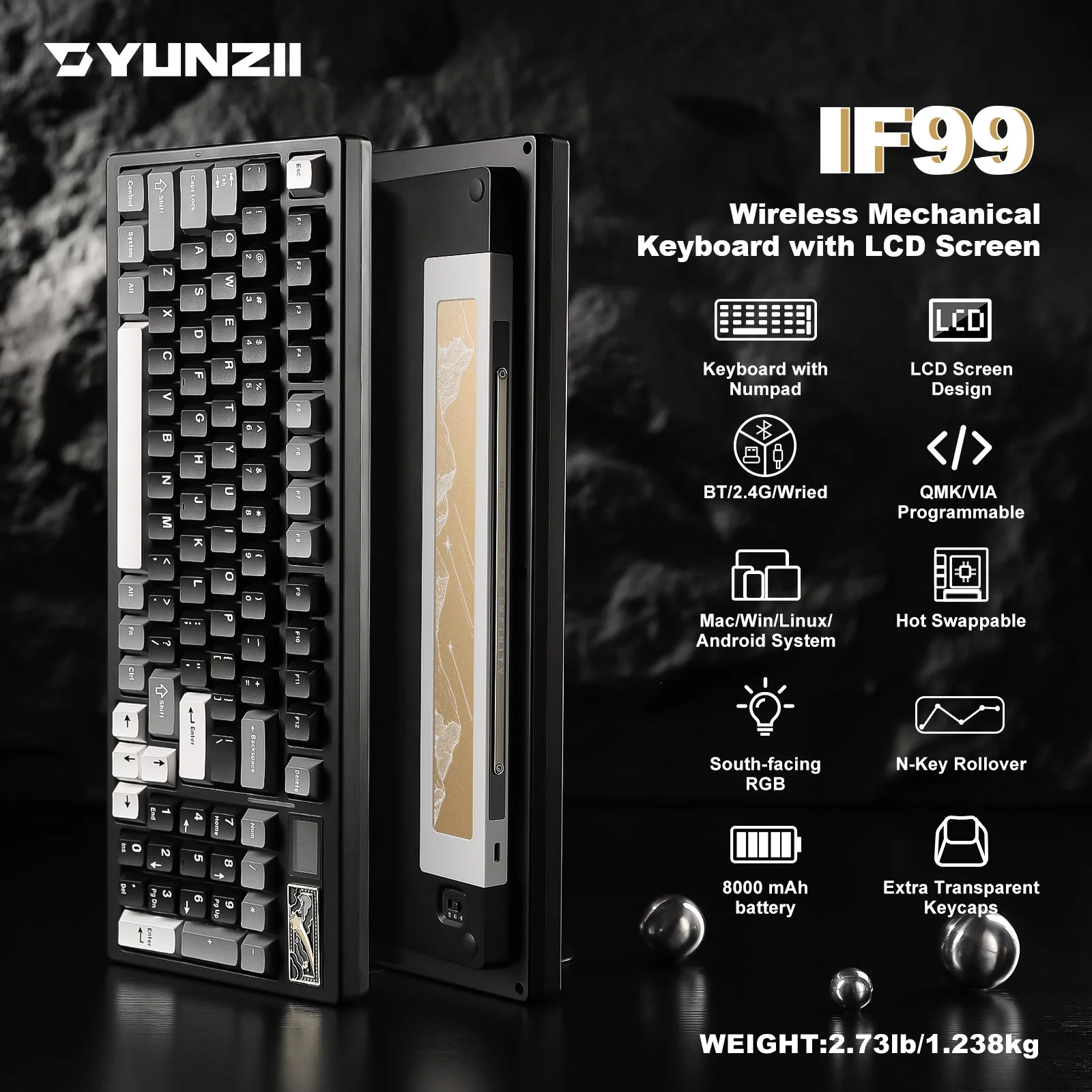 YUNZII IF99 QMK/VIA Full Size Wireless Mechanical Keyboard with LCD Screen - Image 12