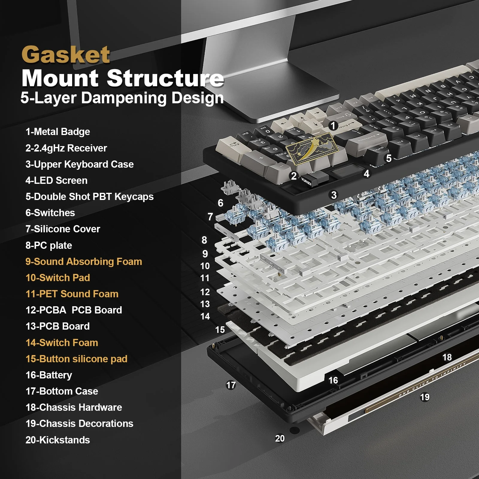 YUNZII IF99 QMK/VIA Full Size Wireless Mechanical Keyboard with LCD Screen - Image 13