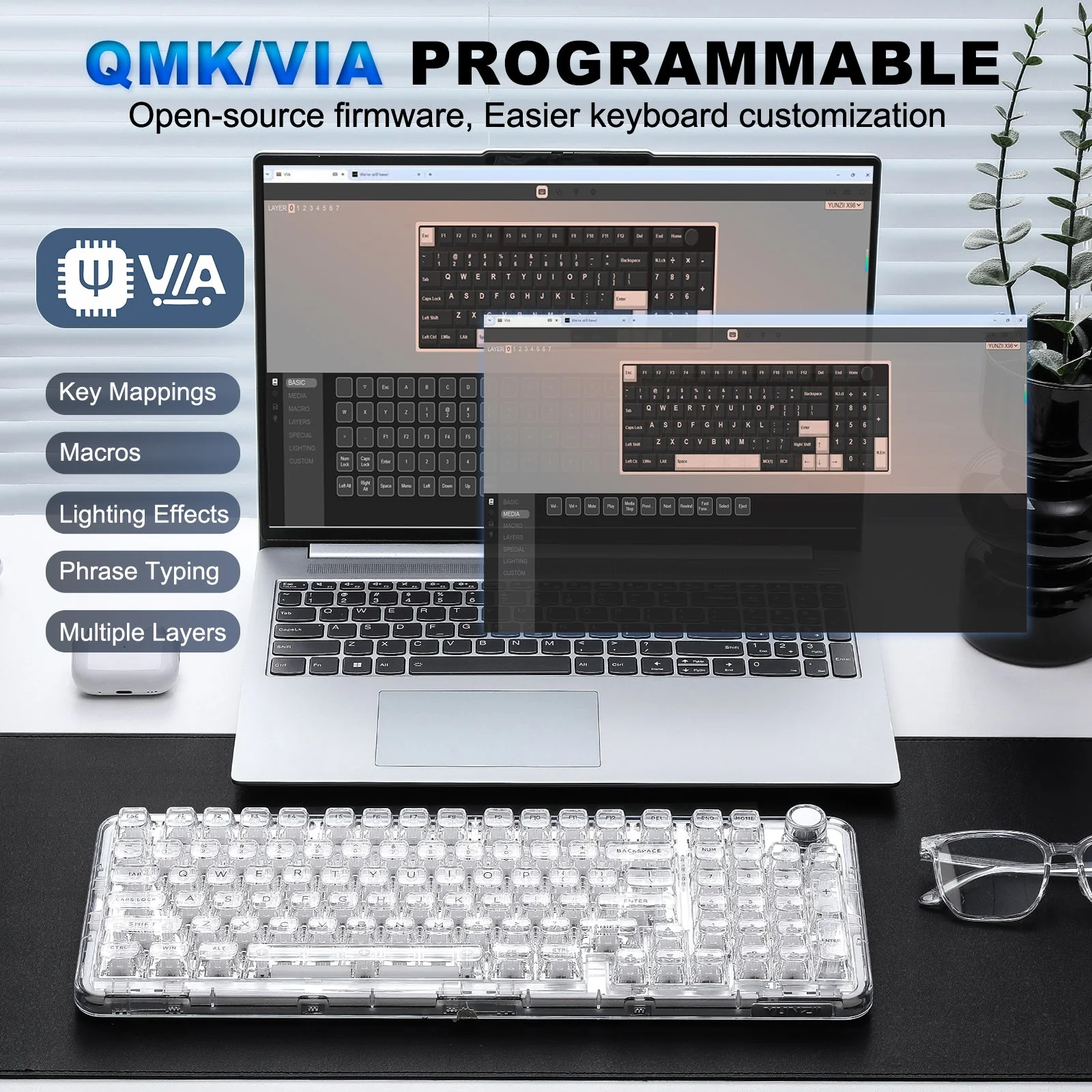 YUNZII X98 Transparent QMK/VIA Wireless Mechanical Keyboard - Image 6