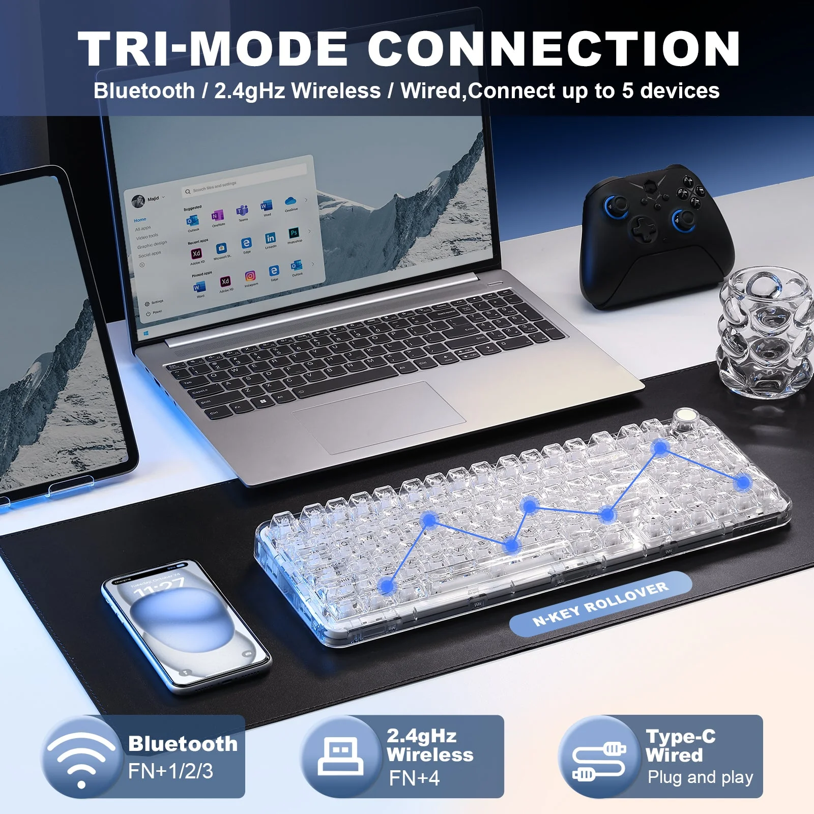 YUNZII X98 Transparent QMK/VIA Wireless Mechanical Keyboard - Image 7