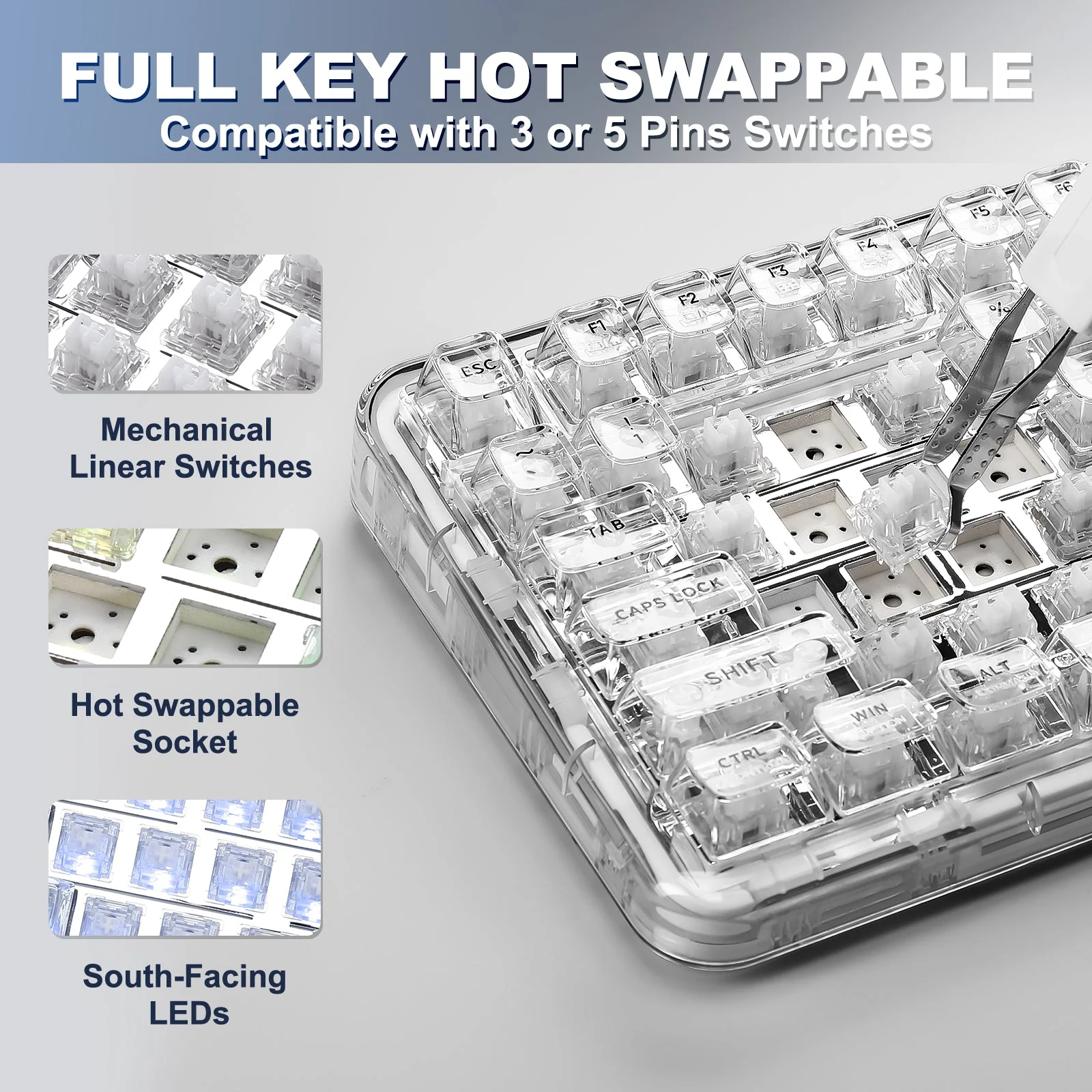 YUNZII X98 Transparent QMK/VIA Wireless Mechanical Keyboard - Image 8
