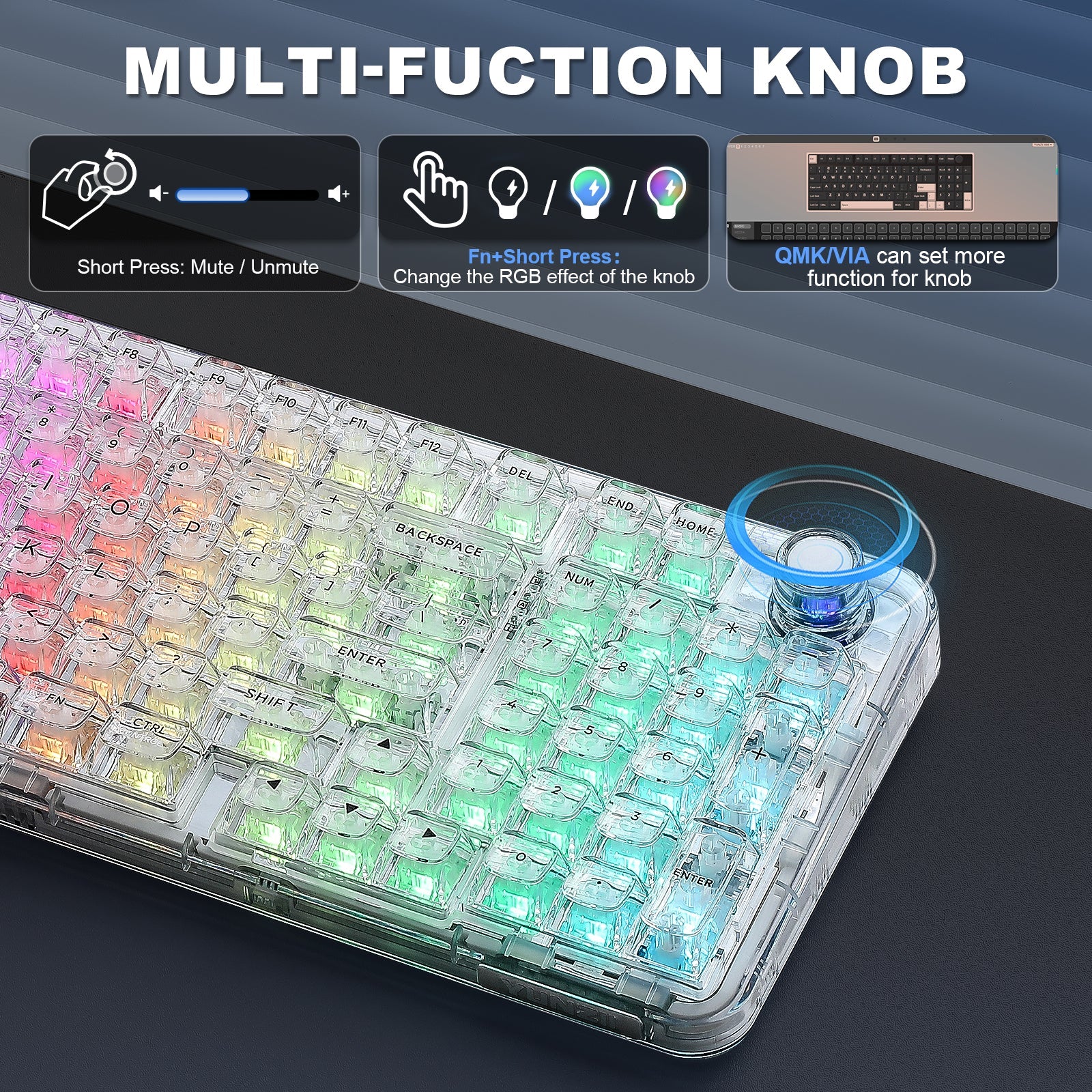YUNZII X98 Transparent QMK/VIA Wireless Mechanical Keyboard - Image 9