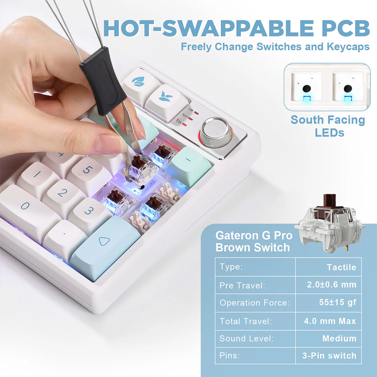 YUNZII YZ19 Gasket Wireless Mechanical Knob Numeric Keyboard Numpad - Image 13